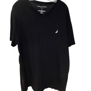 Nautica Mens XL T-Shirt Slim Fit Black V Neck Short Sleeve‎